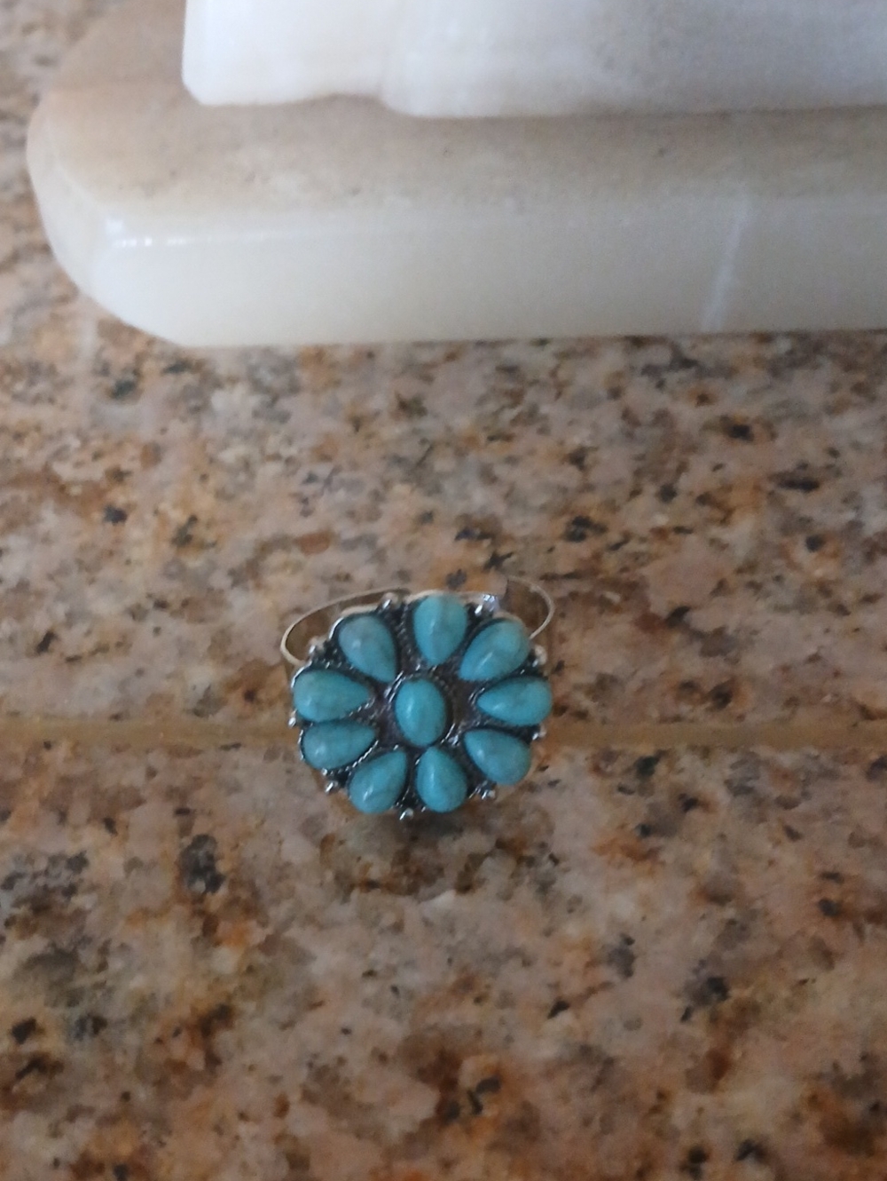 Turquoise Floral Cluster Ring - Blue